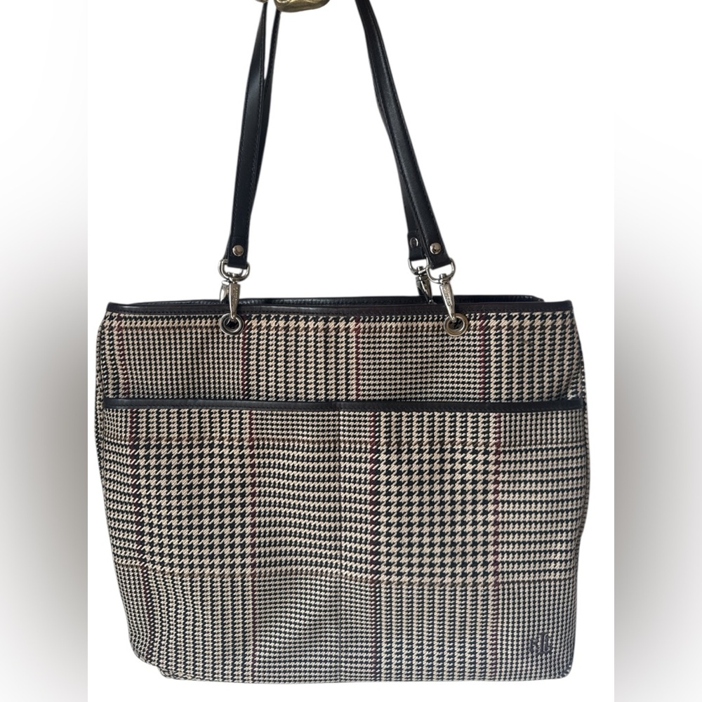 Lauren by Ralph Lauren Tweed Herringbone plaid Fabric Purse tote shoulder bag